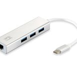 LevelOne USB-0504 Netzwerkadapter USB-C zu Gigabit Ethernet, 3x USB 3.0-HUB