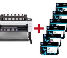 HP DesignJet T1600dr Großformatdrucker Plotter inkusive zusätzlichem HP Tintenset 730
