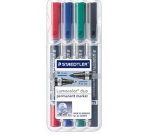 STAEDTLER Lumocolor duo Permanentmarker farbsortiert 0,6 - 1,5 mm - 4 Stück