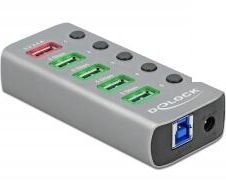 DeLOCK Externer USB 3.2 Gen 1 Hub mit 4 Ports und USB-A + 1 Schnellladeport