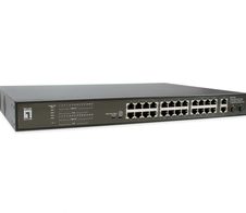 LevelOne Switch 28 Fast Ethernet-Ports mit 24 PoE-Ports 270W 2 Gigabit-Ports, 2 Gigabit SFP (FGP-2831)