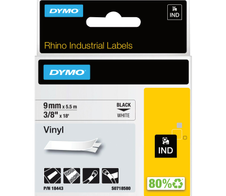 DYMO® Original IND-Schriftband für Rhino, farbiges Vinyl - schwarz auf weiss