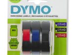 DYMO® Original Prägeband-StarterSet für OMEGA und JUNIOR, Plastik - je 1 x glänzend schwarz, rot, blau
