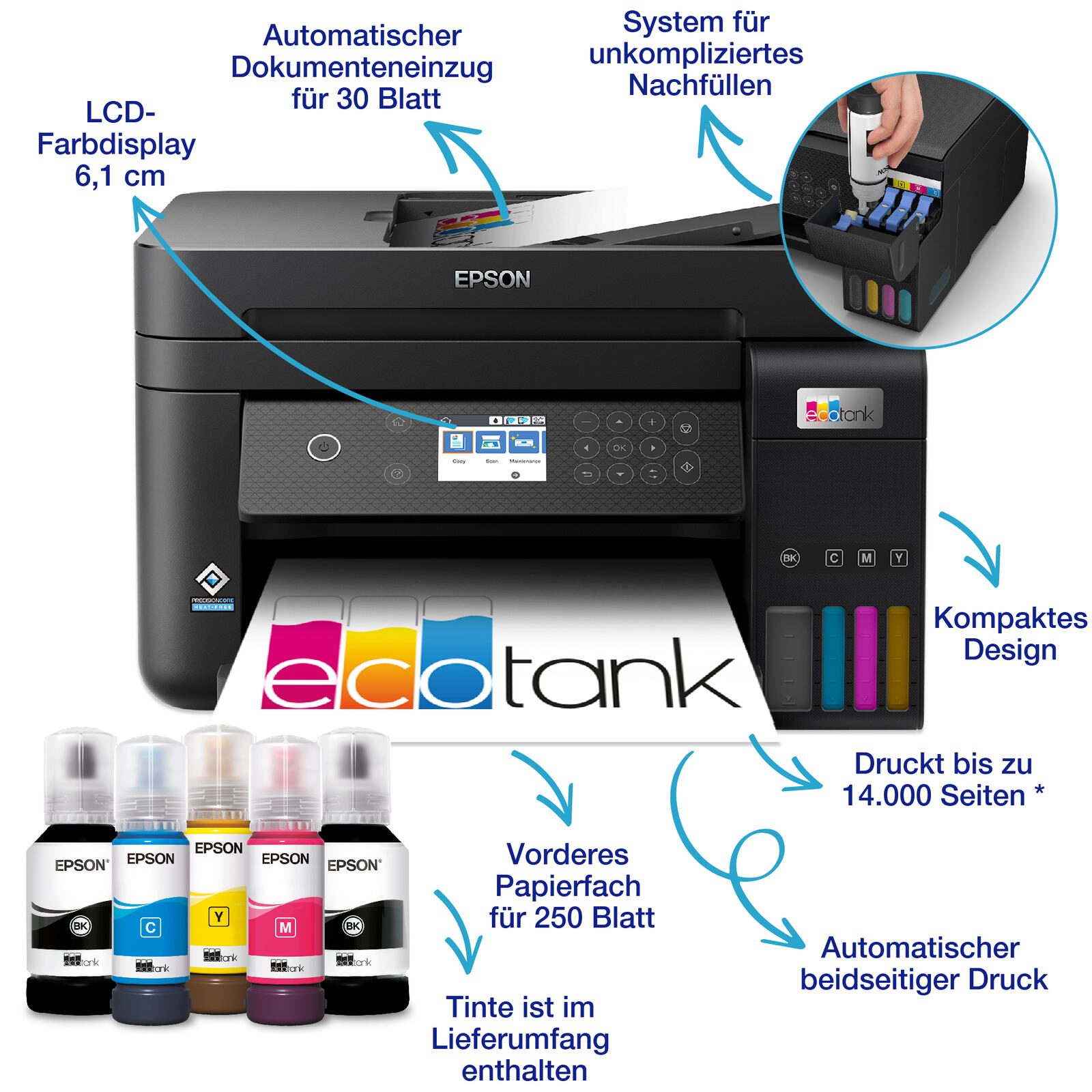 Epson EcoTank ET-3850 A4-Tintentank-Multifunktionsdrucker
