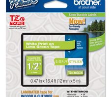 Brother TZe MQG35 - Laminiertes Band (matt) - Weiß auf Limonengrün - Rolle (1,2 cm x 5 m) - 1 Rolle(n) - für P-Touch GL-