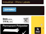 DYMO® Original IND-Schriftband für Rhino™ Permanent Polyester 6mm x 5,5m - schwarz auf transparent