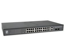 LevelOne Switch Web Smart 28 Gigabit Ethernet-Ports mit 24 PoE-Ports 375W, 2 Uplink Gigabit SFP, 2 Uplink Gigabit Ports