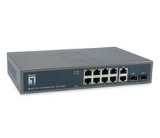 LevelOne Switch 12 Gigabit Ethernet-Ports mit 8 PoE-Ports 150W, 2 Gigabit-Ports, 2 Gigabit SFP (GEP-1221)