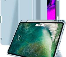 eSTUFF Miami Pencil Case für das iPad der 10. Gen. 2022 & 11. Gen. 2025 (10.9") - Sky Blue PU leather/Clear (Bulk)