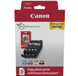 Canon Original CLI-526 Druckerpatronen Value Pack - 1 x schwarz / je 1 x CMY + 50 Blatt Fotopapier (4540B019)