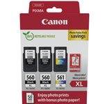 Canon Original PG-560XL + CL-561XL Druckerpatronen Value Pack - 2 x schwarz / 1 x farbig + 50 Blatt Fotopapier