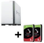 Synology DiskStation DS223J 2 Einschübe NAS-Server Leergehäue + 16TB (2x8TB) Seagate Ironwolf SATA 3.5 HDD Festplatten