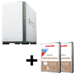 Synology DiskStation DS223J 2 Einschübe NAS-Server Leergehäuse + 16TB (2x8TB) Toshiba N300 SATA 3.5" HDD Festplatten