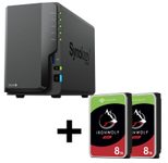 Synology DiskStation DS224+ 2 Einschübe NAS-Server Leergehäuse + 16TB (2x8TB) Seagate Ironwolf SATA 3.5" HDD Festplatten