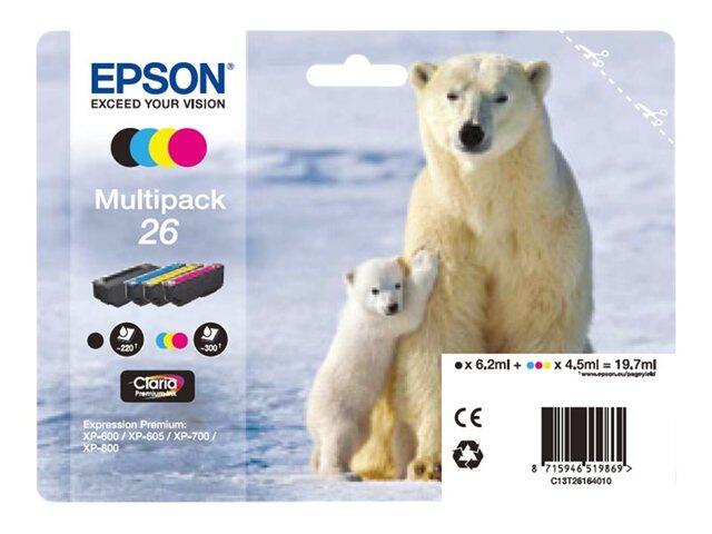 Epson Original 26 Eisbär Druckerpatronen 4er Multipack BK/C/M/Y (C13T26164010)
