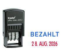 trodat Datumstempel mit Text "Bezahlt" selbstfärbend - blau rot