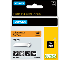 DYMO® Original IND-Schriftband für Rhino, farbiges Vinyl - schwarz auf orange