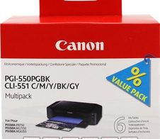 Canon Original PGI-550/CLI-551 Druckerpatronen 6er-Multipack - PGBK/GY/C/M/Y/BK