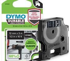 DYMO® Original D1-Schriftband "Hochleistung" für LabelManager™ 12mm x 3m - Polyester, permanent haftend -  weiss auf schwarz