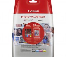 Canon Original CLI-551 XL Druckerpatronen Value Pack BK/C/M/Y + 50 Blatt Fotopapier (PP-201)