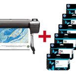 HP DesignJet T1700dr PostScript Großformatdrucker Plotter inkusive zusätzlichem HP Tintenset 730