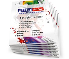 OFFICE-Partner Premium Fotopapier, weiß hochglänzend - 10 x 15cm 200g/m² - 300 Blatt