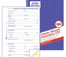 AVERY Zweckform Formularbuch Urlaubsabwesenheitsmeldung DIN A5 2x 40 Seiten