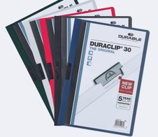 DURABLE Klemmhefter Duraclip DIN A4 rot, schwarz, weiß, dunkelblau und dunkelgrün