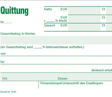 RNK-Verlag Formularbuch Quittung mit MwSt. separat ausgewiesen, mit fortlaufenden Nummern DIN A6 quer 50 Seiten