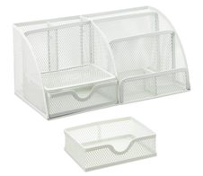 relaxdays Schreibtisch-Organizer 6 Fächer, Metall weiß