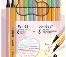 STABILO Schreibset Pen 68/point 88 PASTELlove eukalyptus, hellgelb, hellorange, pistazie, rouge, warmgrau