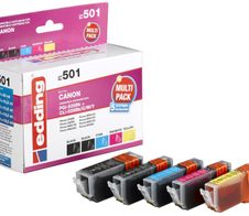 edding Druckerpatronen EDD-501 2x schwarz, cyan, magenta, gelb kompatibel zu Canon PGI-525 BK, CLI-526 BK/C/M/Y, 5er-Set