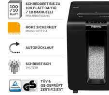 Fellowes Automax 100M Aktenvernichter mit Partikelschnitt bis 100 Blatt schwarz