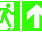 SafetyMarking® Rettungszeichen-Aufkleber Notausgang rechts mit Zusatzzeichen: Richtungsangabe aufwärts bzw. geradeaus 30 cm x 15 cm