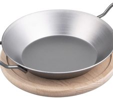 chg Servierpfanne mit Holzuntersetzer ca. 0,6 l silber