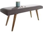 WOHNLING WL5.330 Sitzbank SALIM Stoff / Massivholz 117x51x38 cm im Retro Stil Gepolsterte Stoffbank Braun Grau