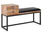 WOHNLING WL6.483 Sitzbank Ziegenleder / Massivholz 100x60x35 cm im Retro Stil mit Stauraum, Gepolstert Schwarz