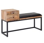 WOHNLING WL6.483 Sitzbank Ziegenleder / Massivholz 100x60x35 cm im Retro Stil mit Stauraum, Gepolstert Schwarz