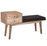 WOHNLING WL6.485 Sitzbank Stoff / Massivholz Bank 120x65x40 cm im Retro Stil mit Stauraum, Gepolstert Schwarz