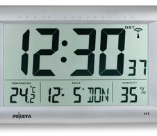 PEWETA digitale Funkwanduhr DCF77 silber