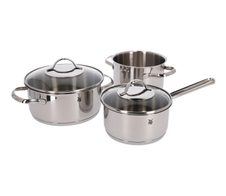 WMF Provence Plus Topf-Set Bratentopf (2,5l), Fleischtöpfe(1,9l), (3,3l), (5,7l), Stielkasserolle (1,7l) silber