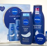 NIVEA CLASSIC LOVE Geschenkset 1 Bodylotion (400ml), 1 Pflegedusche (250ml), 1 Hautcreme (40ml), 1 Labello (4,8g)