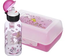 emsa Kinder Trinkflasche & Lunchbox Flasche: 0,4 l, Brotdose: 7,0 x 18,0 cm transparent, rosa