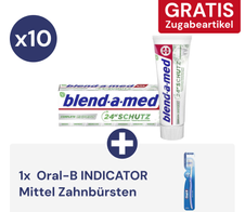 10x blend-a-med COMPLETE EXPERT Zahnpasta 75 ml  + 1x gratis Oral-B INDICATOR mittel Zahnbürste