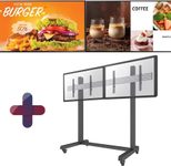Samsung mobiles Menuboard 2x QM55C Smart Signage Display 139 cm 55 Zoll + Neomounts NMPRO-M21 dual Rollwagen