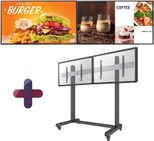 Samsung mobiles Menuboard 2x QM55C Smart Signage Display 139 cm 55 Zoll + Neomounts NMPRO-M21 dual Rollwagen