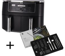 Ninja Doppel-Heißluftfritteuse AF400EU + WMF Besteckset Boston silber