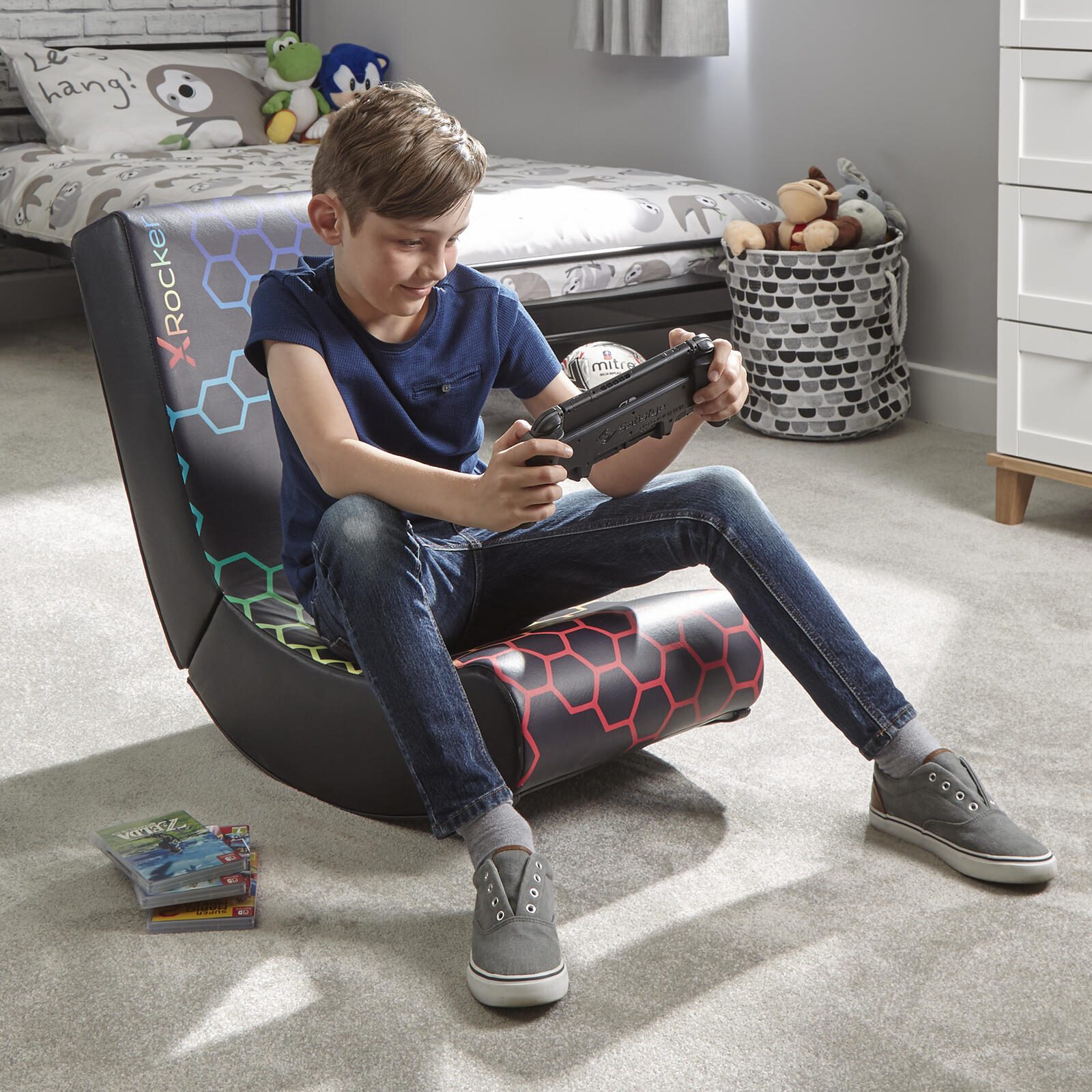 X Rocker Video Rocker Bodensessel Für Kinder – Neo Hex Design, Klappbar, Kunstleder, 40x85,5x65,5 Cm