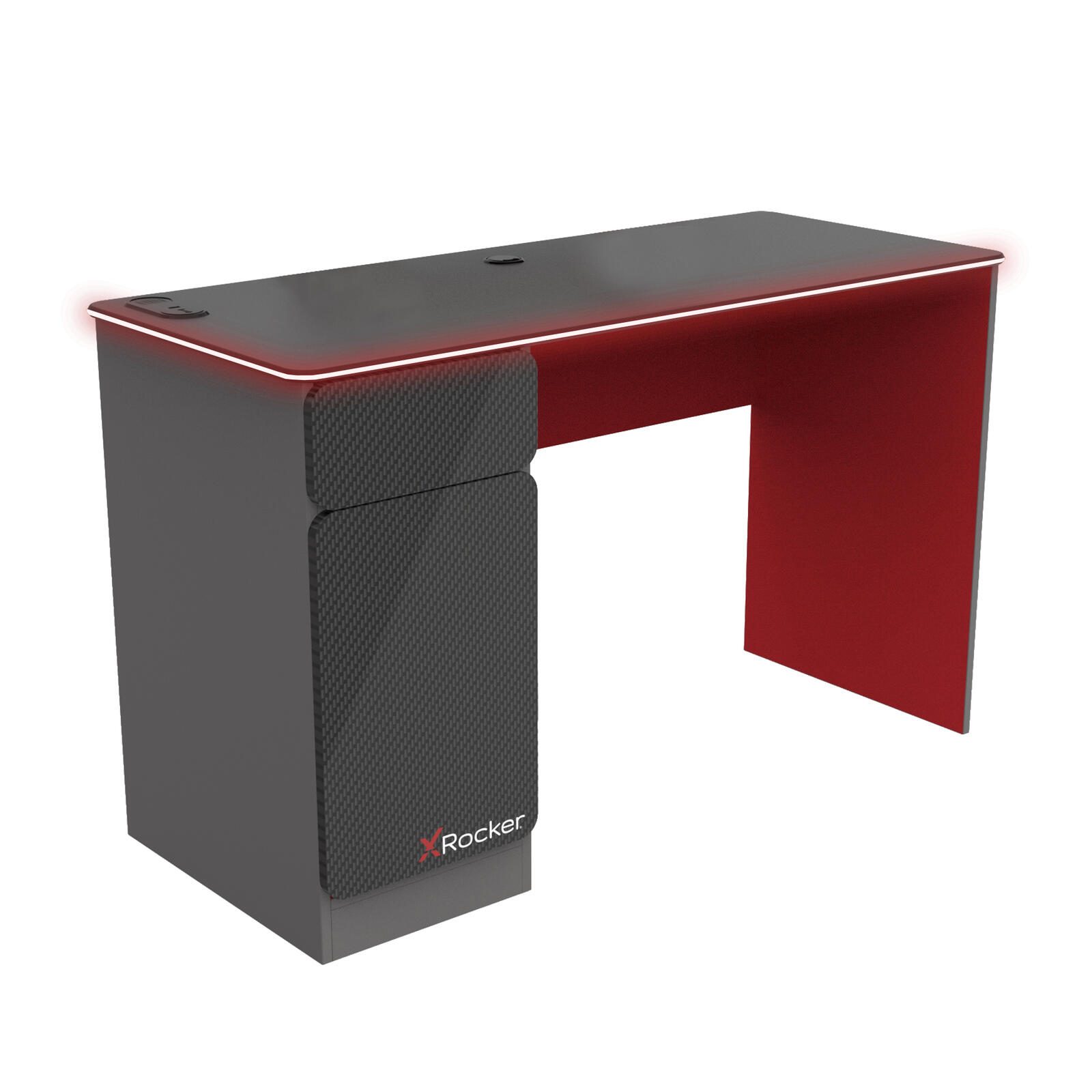 X Rocker Carbon-Tek Gaming Schreibtisch mit LED-Beleuchtung & Wireless Charging Ladepad - grau/rot video preview