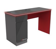 X Rocker Carbon-Tek Gaming Schreibtisch mit LED-Beleuchtung & Wireless Charging Ladepad - grau/rot